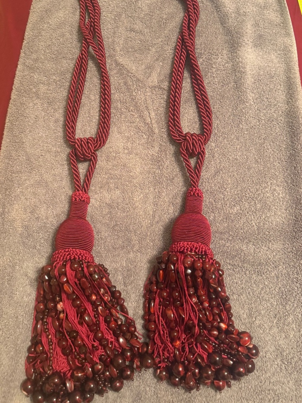 Two Deep red/ burgundy vintage curtain tie-backs